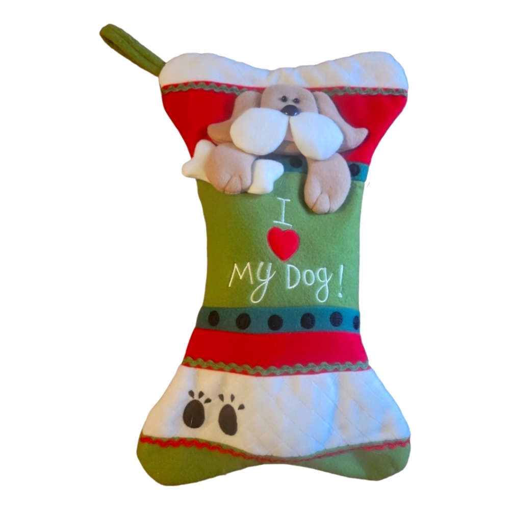 Santas Best Christmas DOG Stockings Plush Puppy Bone I Heart Love My Dog